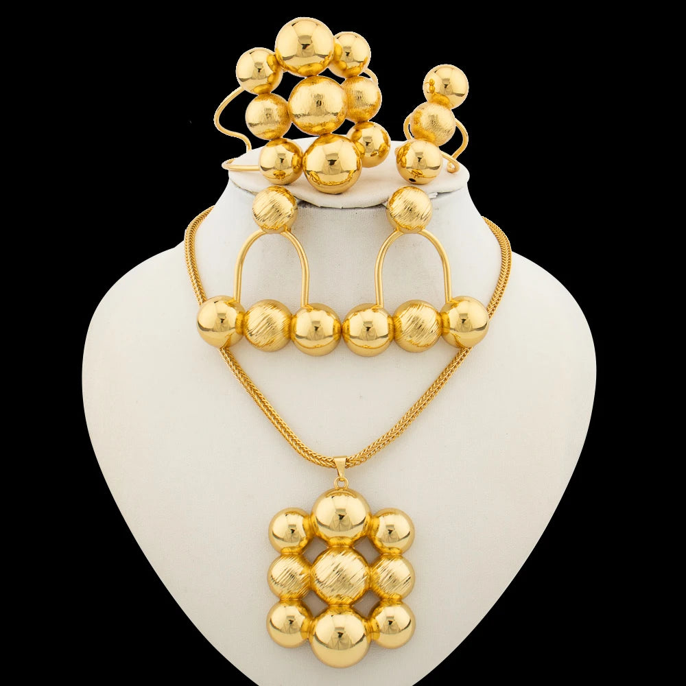 Jewelry Set for Women Luxury Pendant Necklace and Dangle Earrings Weddings Bridal Bangle Ring Set Gifts 