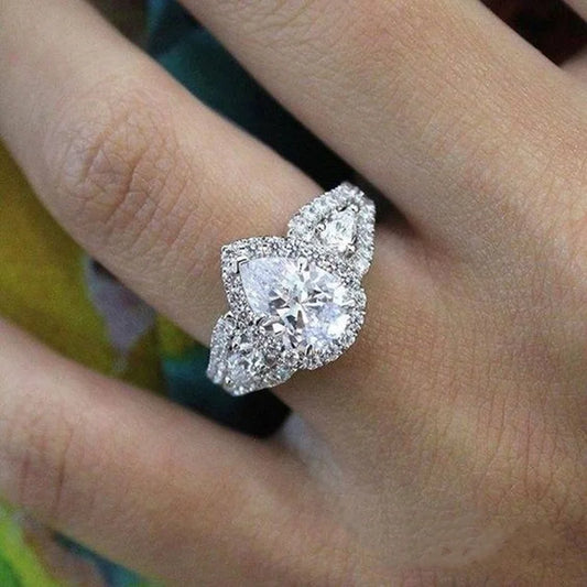 Trendy Jewelry Ladies Women Inlaid White Zircon Crystal Water Drop Shaped Female Ring for Wedding Party Accessories