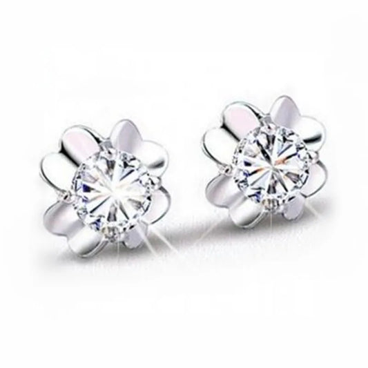 Wedding Jewelry Women Earrings Bijoux Silver-Color Zircon Flower Earrings Heart Fashion Jewelry Earring Boucle d'oreille Brincos