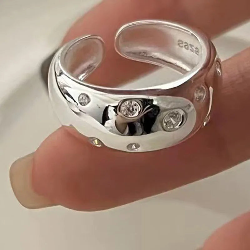 Women's Jewelry 925 Sterling Silver Zircon Wide Rings Couple Elegant Party Vintage Accessories Argent 925 Prevent Allergy