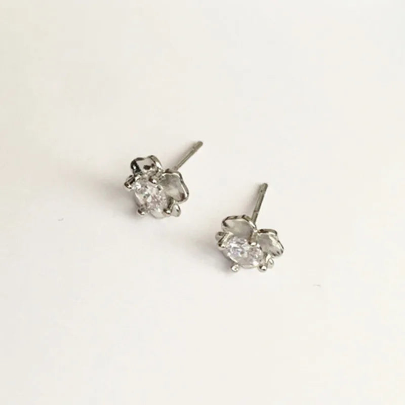 Wedding Jewelry Women Earrings Bijoux Silver-Color Zircon Flower Earrings Heart Fashion Jewelry Earring Boucle d'oreille Brincos