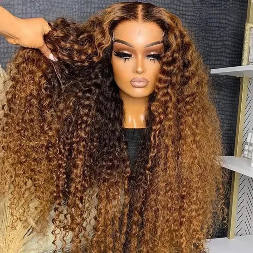 Highlight Human Hair Colored Curly Wigs