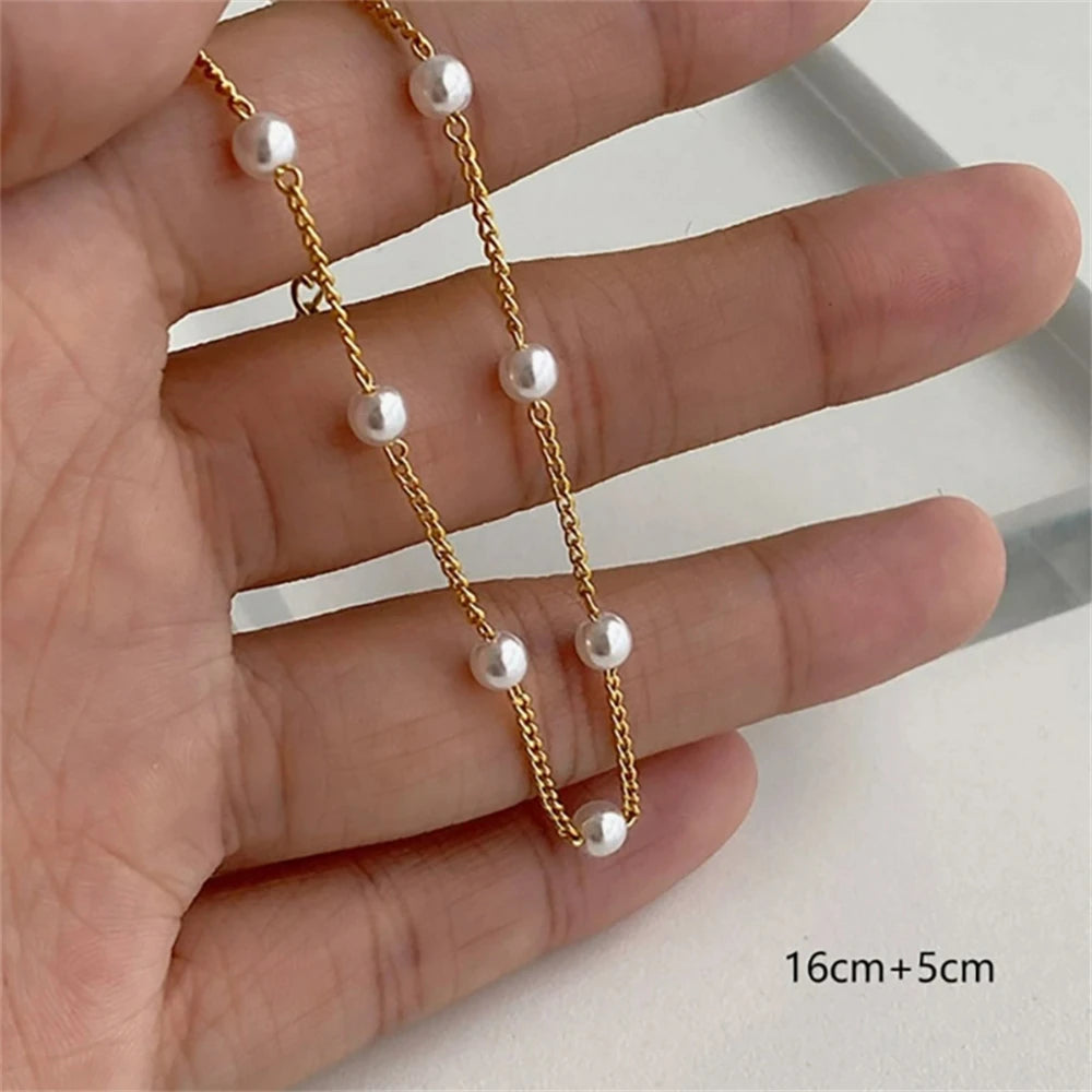 Women Simple Pearls Bracelets Vintage Beads Metal Chain Bracelet Fashion Luxury Design Elegant Stacked Wear Jewelry Charm Gifts